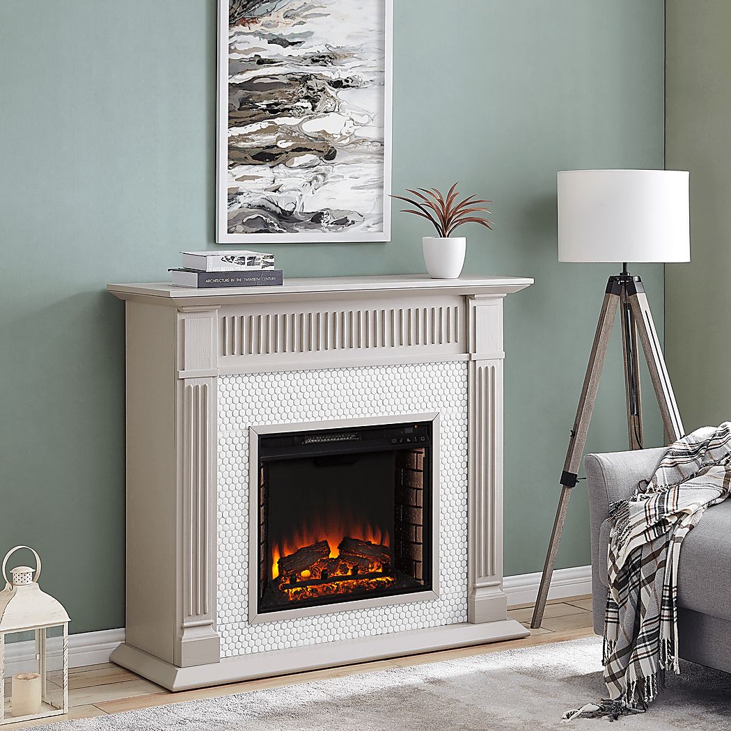 Cedardale II Gray 48 in. Console With Electric Log Fireplace