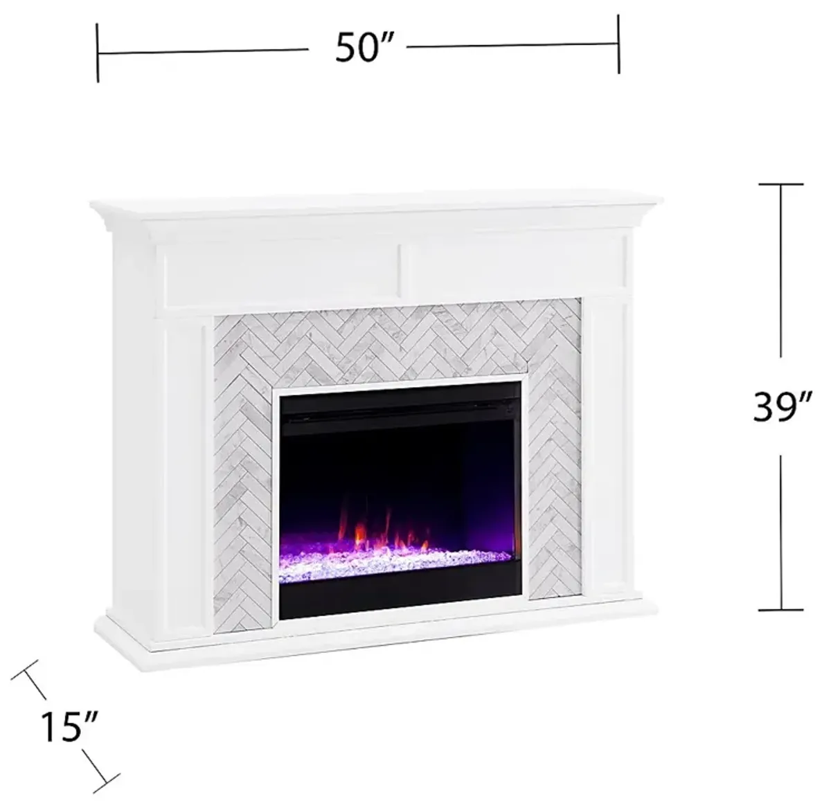 Tronewood I White 50 in. Console, With Color Changing Electric Fireplace