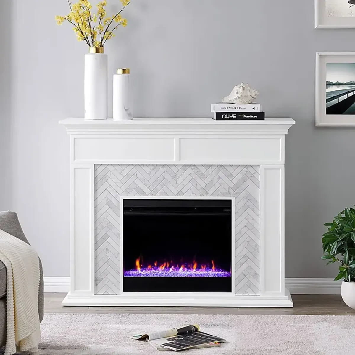 Tronewood I White 50 in. Console, With Color Changing Electric Fireplace