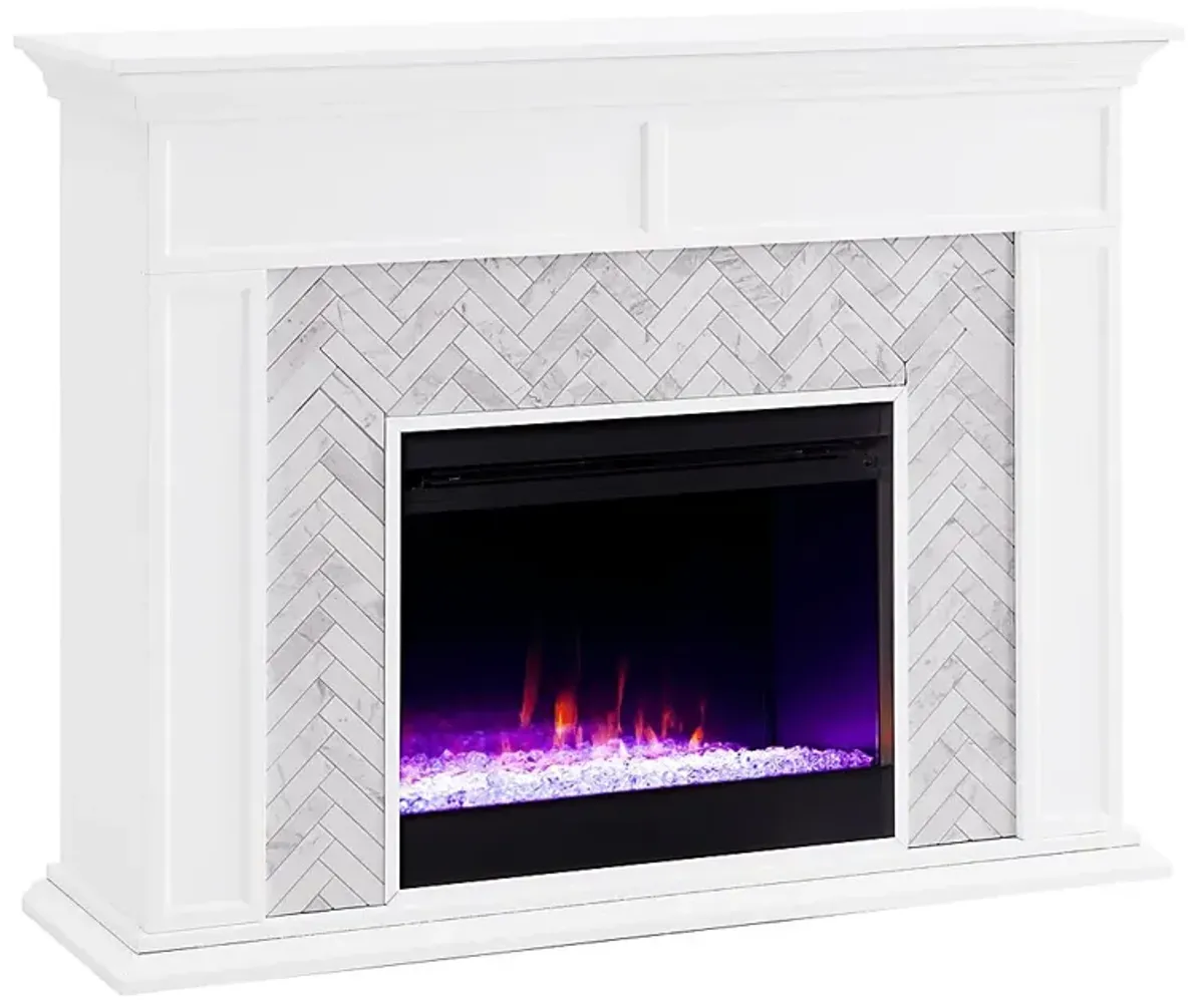 Tronewood I White 50 in. Console, With Color Changing Electric Fireplace