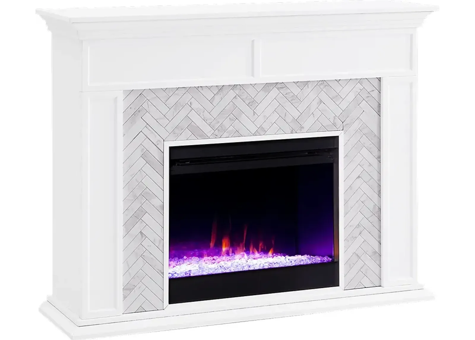 Tronewood I White 50 in. Console, With Color Changing Electric Fireplace