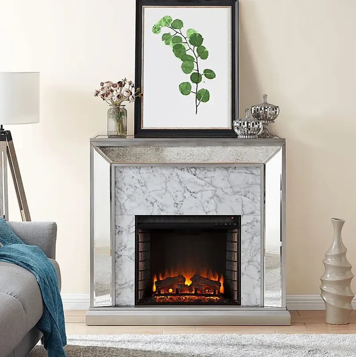 Tarryhollow II Gray 44 in. Console With Electric Log Fireplace