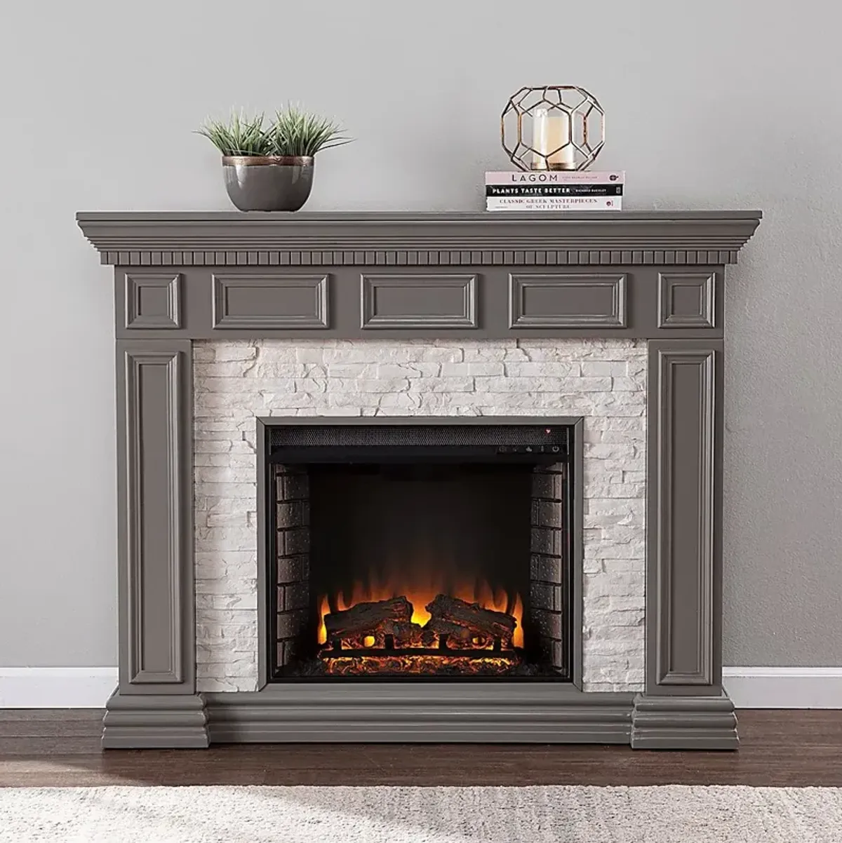 Runnelwood II Gray 50 in. Console With Electric Log Fireplace