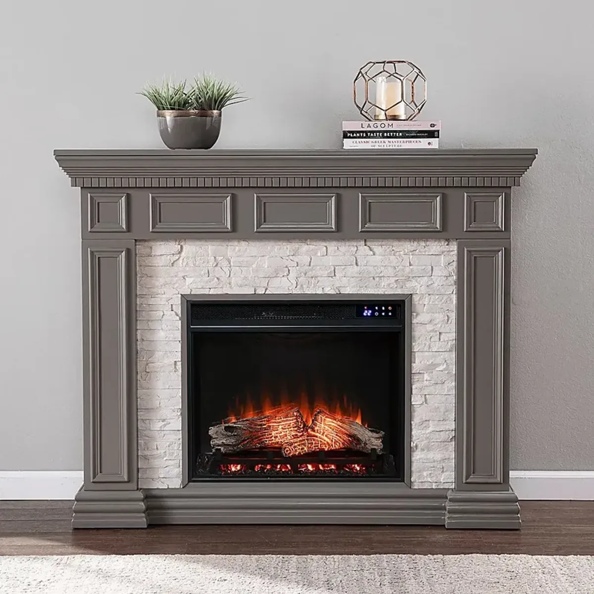 Runnelwood IV Gray 50 in. Console With Touch Panel Electric Fireplace