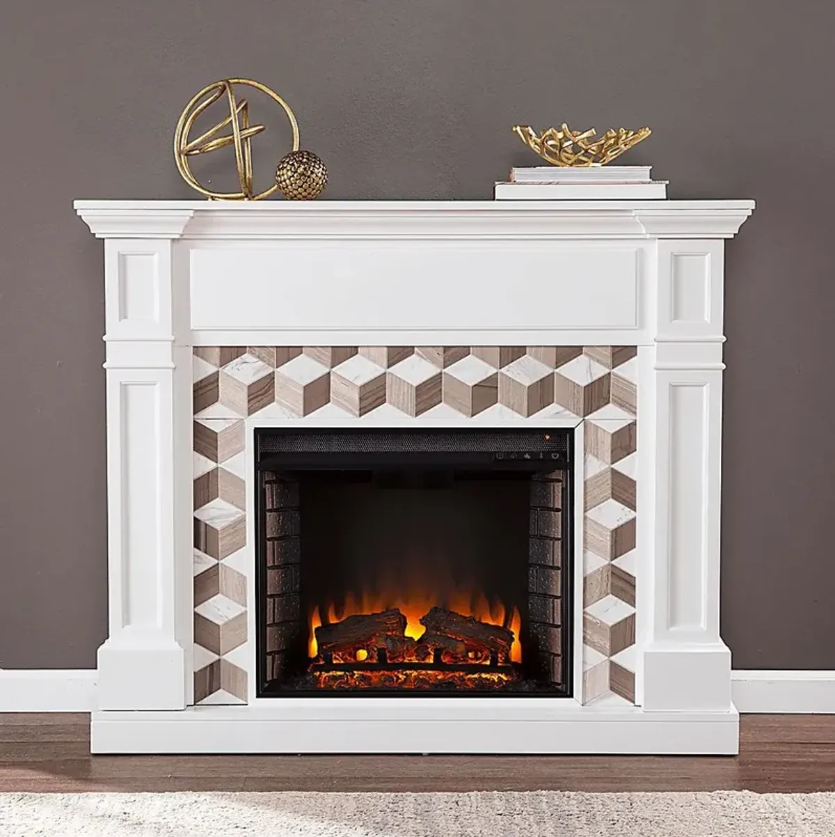 Talmadge II White 48 in. Console With Electric Log Fireplace