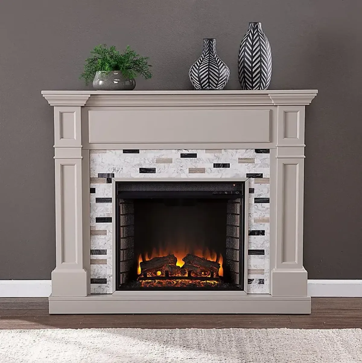 Stembridge II Gray 48 in. Console With Electric Log Fireplace