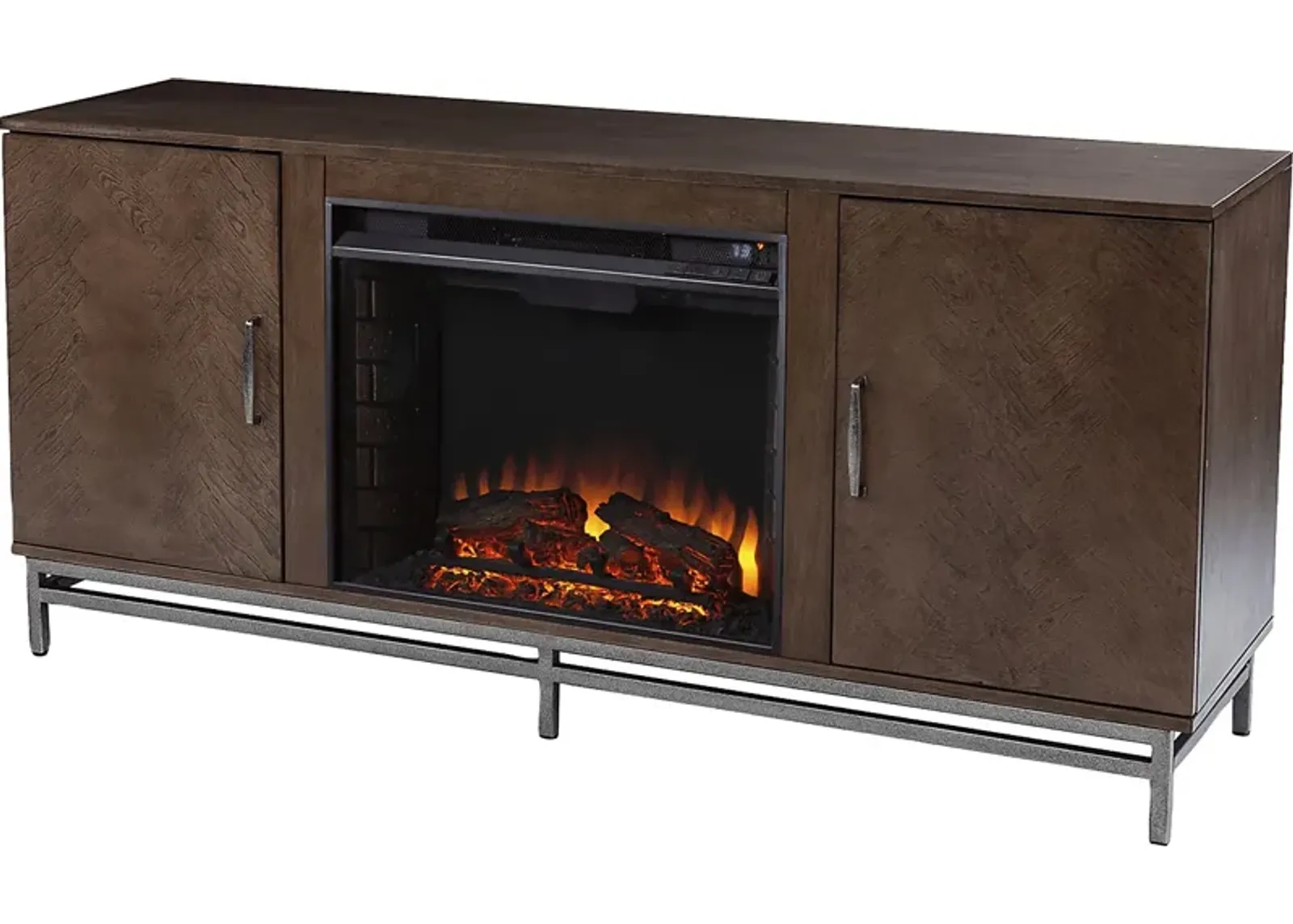 Varlet II Brown 60 in. Console With Electric Log Fireplace