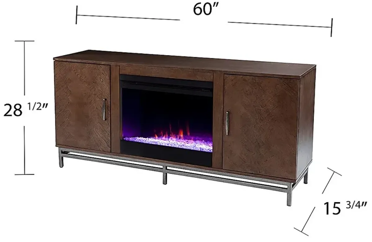 Varlet I Brown 60 in. Console, With Color Changing Electric Fireplace