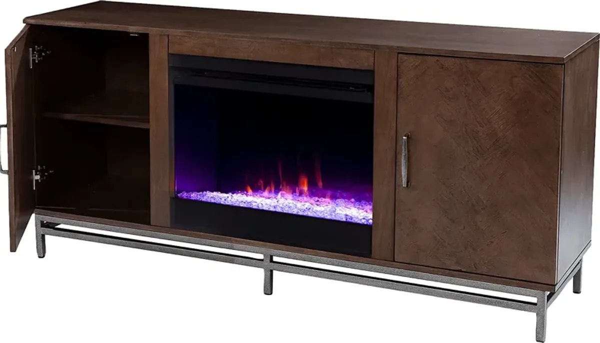 Varlet I Brown 60 in. Console, With Color Changing Electric Fireplace