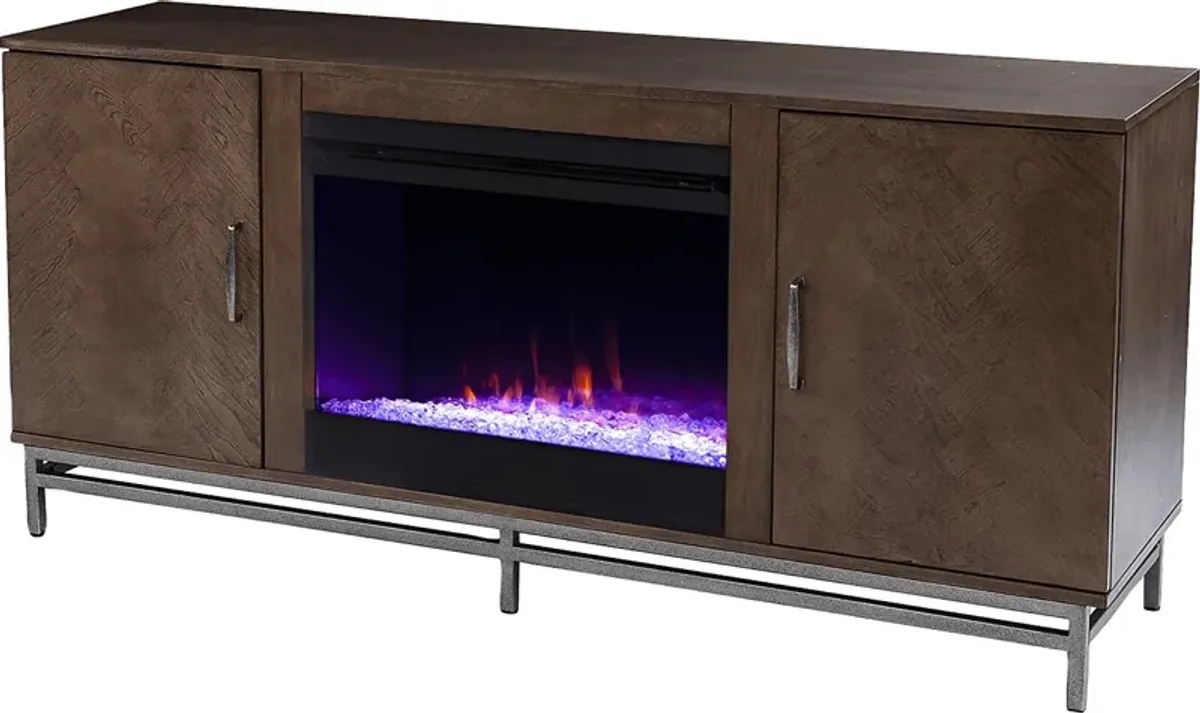 Varlet I Brown 60 in. Console, With Color Changing Electric Fireplace