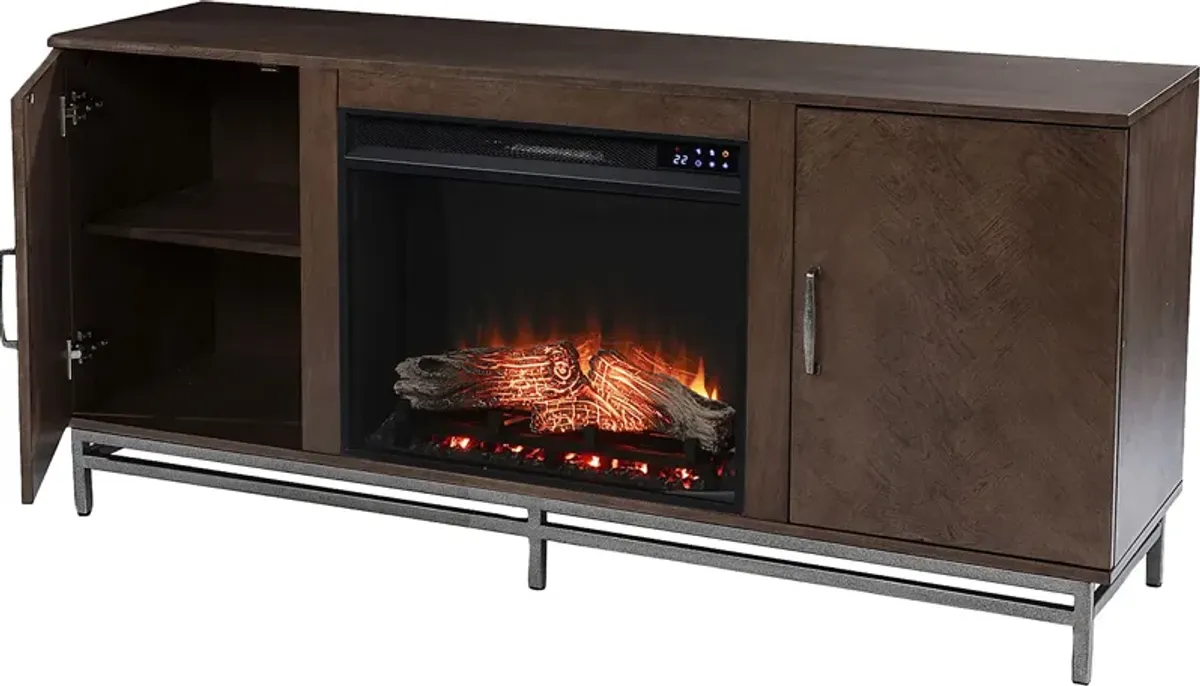 Varlet IV Brown 60 in. Console With Touch Panel Electric Log Fireplace