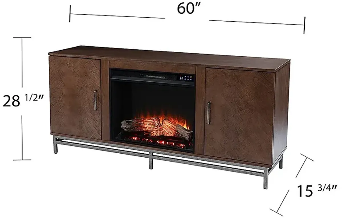 Varlet IV Brown 60 in. Console With Touch Panel Electric Log Fireplace