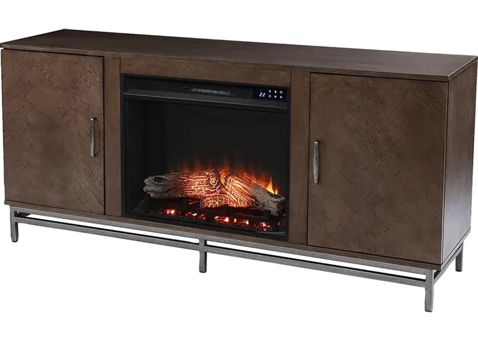 Varlet IV Brown 60 in. Console With Touch Panel Electric Log Fireplace