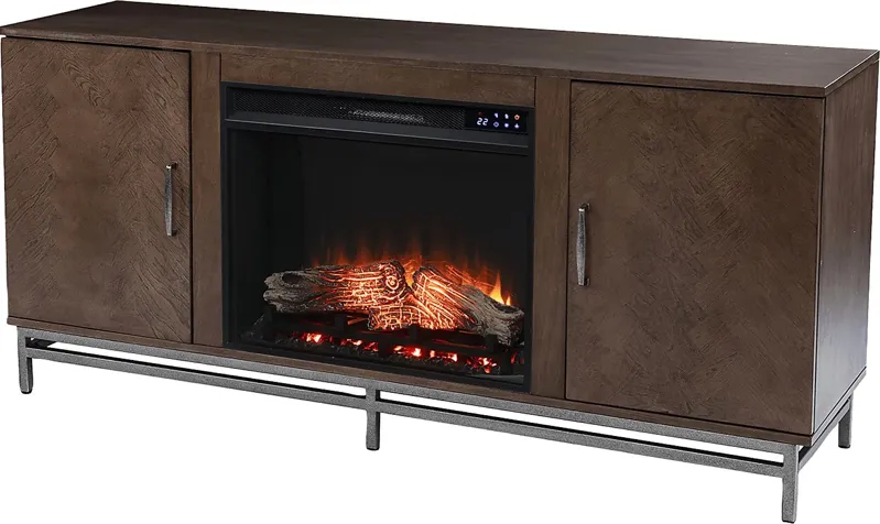 Varlet IV Brown 60 in. Console With Touch Panel Electric Log Fireplace