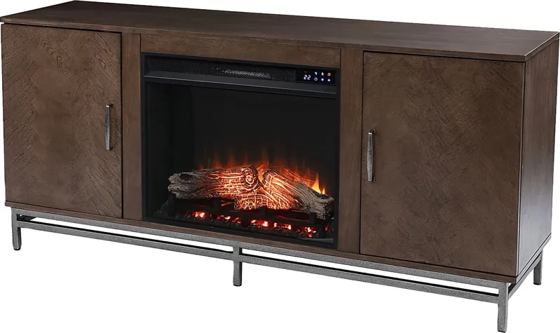 Varlet IV Brown 60 in. Console With Touch Panel Electric Log Fireplace