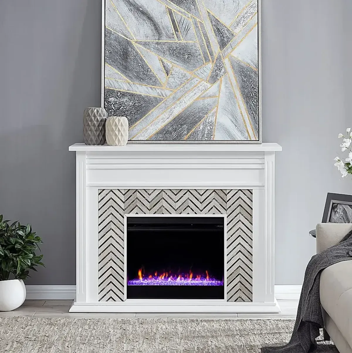 Hazelhurst I White 50 in. Console, With Color Changing Electric Fireplace