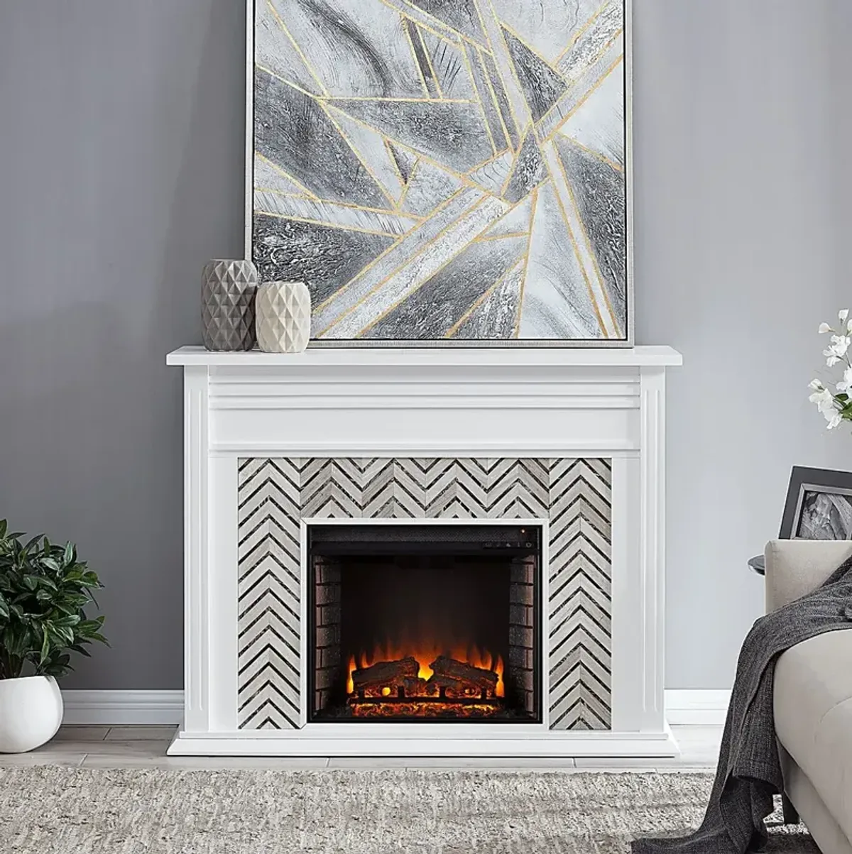 Hazelhurst II White 50 in. Console With Electric Log Fireplace