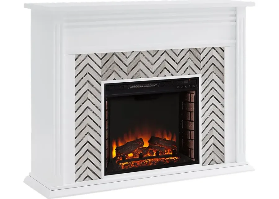 Hazelhurst II White 50 in. Console With Electric Log Fireplace