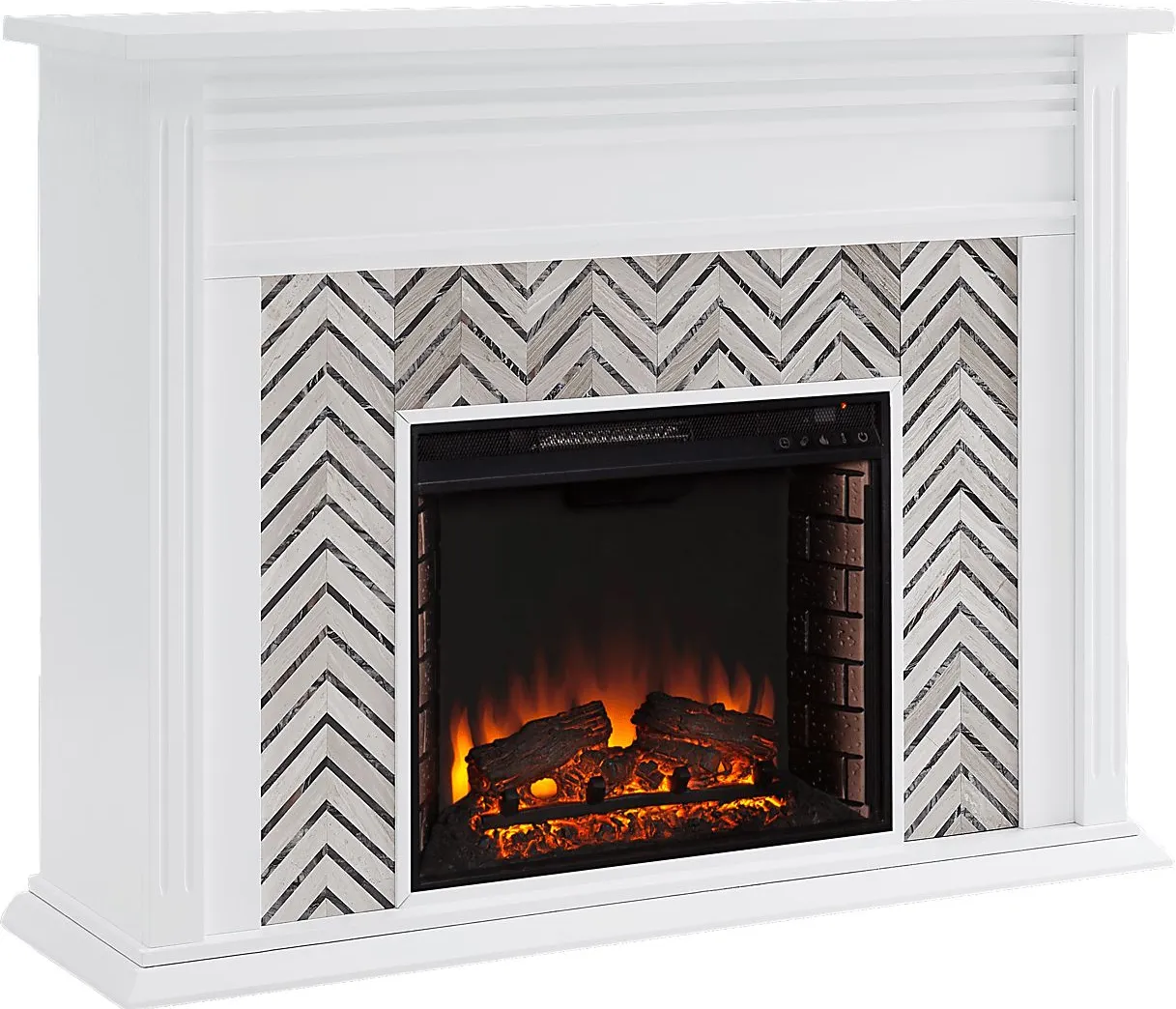 Hazelhurst II White 50 in. Console With Electric Log Fireplace