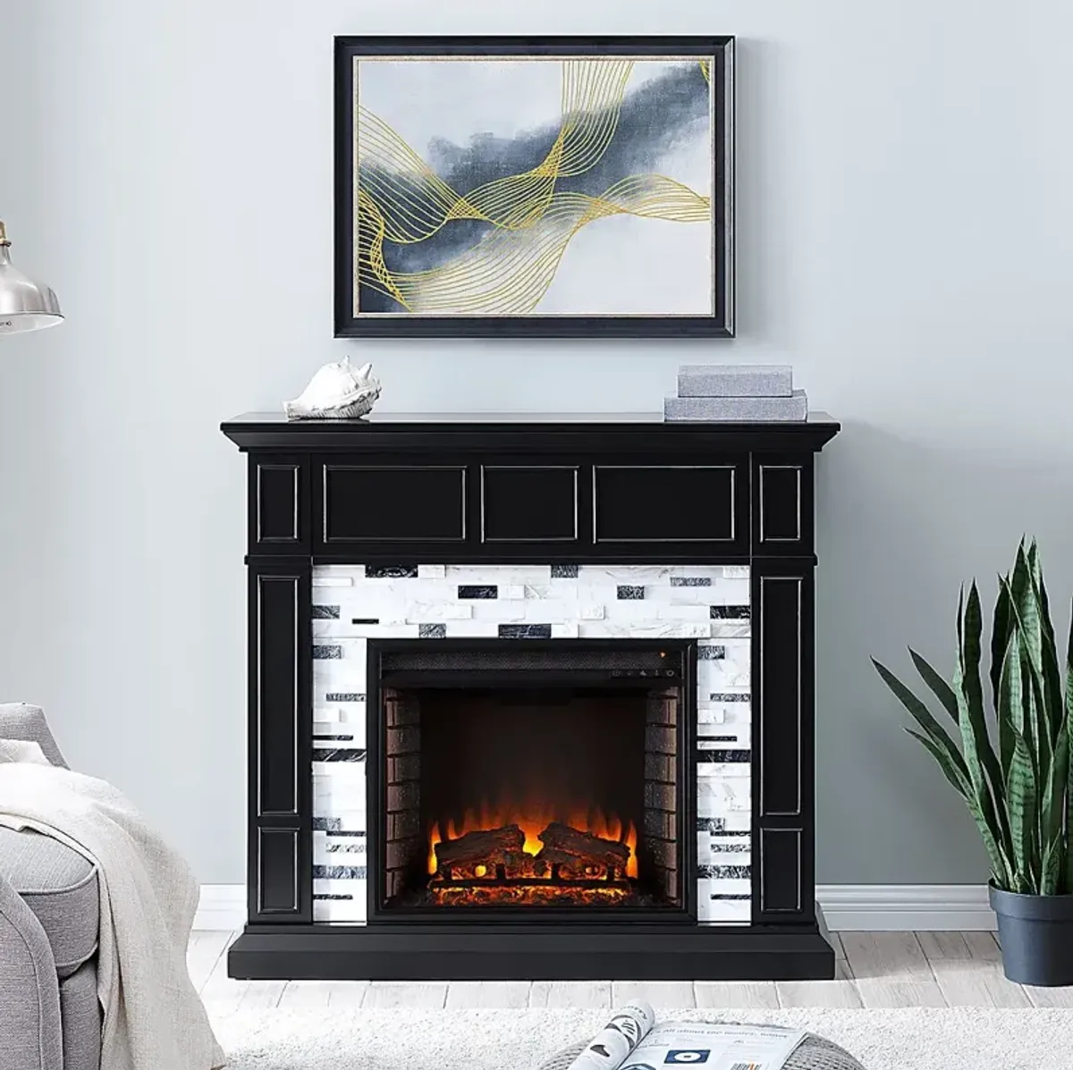 Doliver II Black 45 in. Console With Electric Log Fireplace