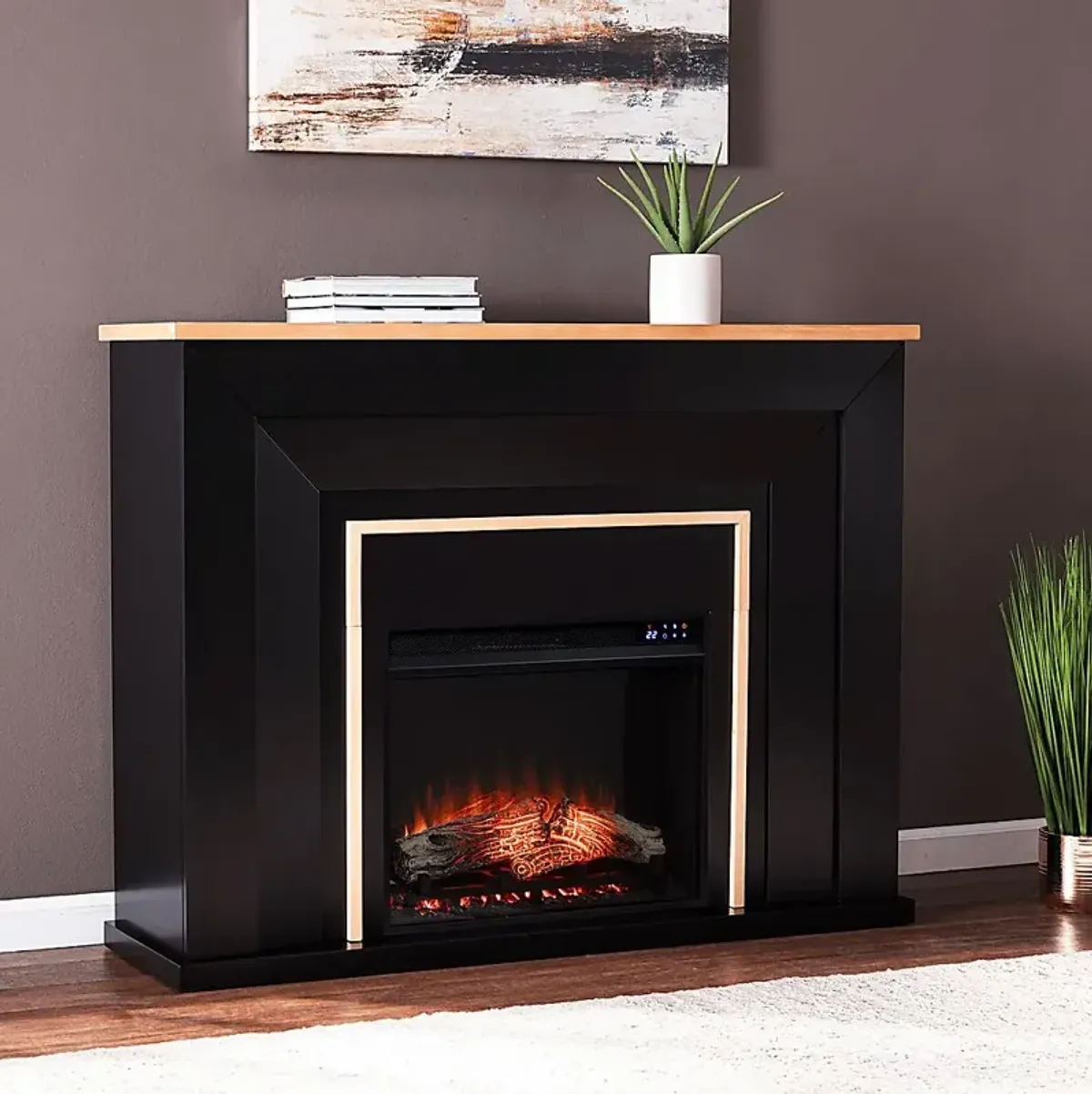Elmington IV Black 52 in. Console, With Touch Panel Electric Log Fireplace