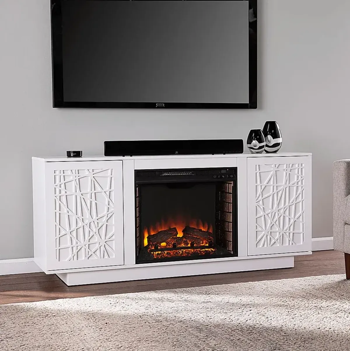 Cannonwolde II White 60 in. Console With Electric Log Fireplace