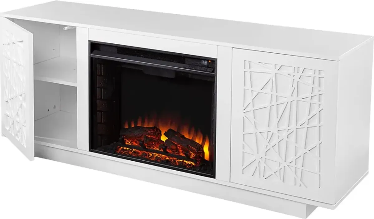 Cannonwolde II White 60 in. Console With Electric Log Fireplace