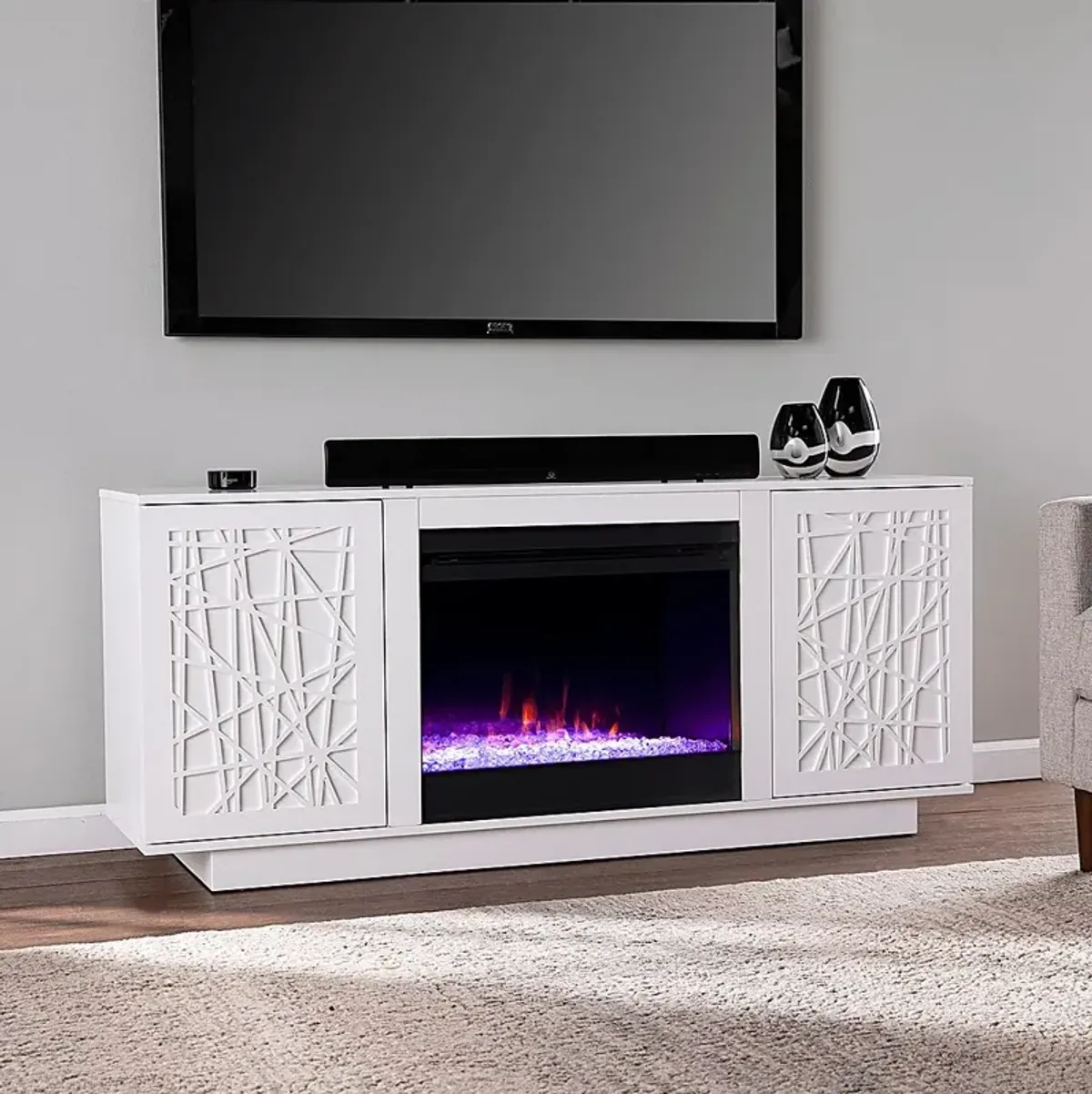 Cannonwolde I White 60 in. Console, With Color Changing Electric Fireplace