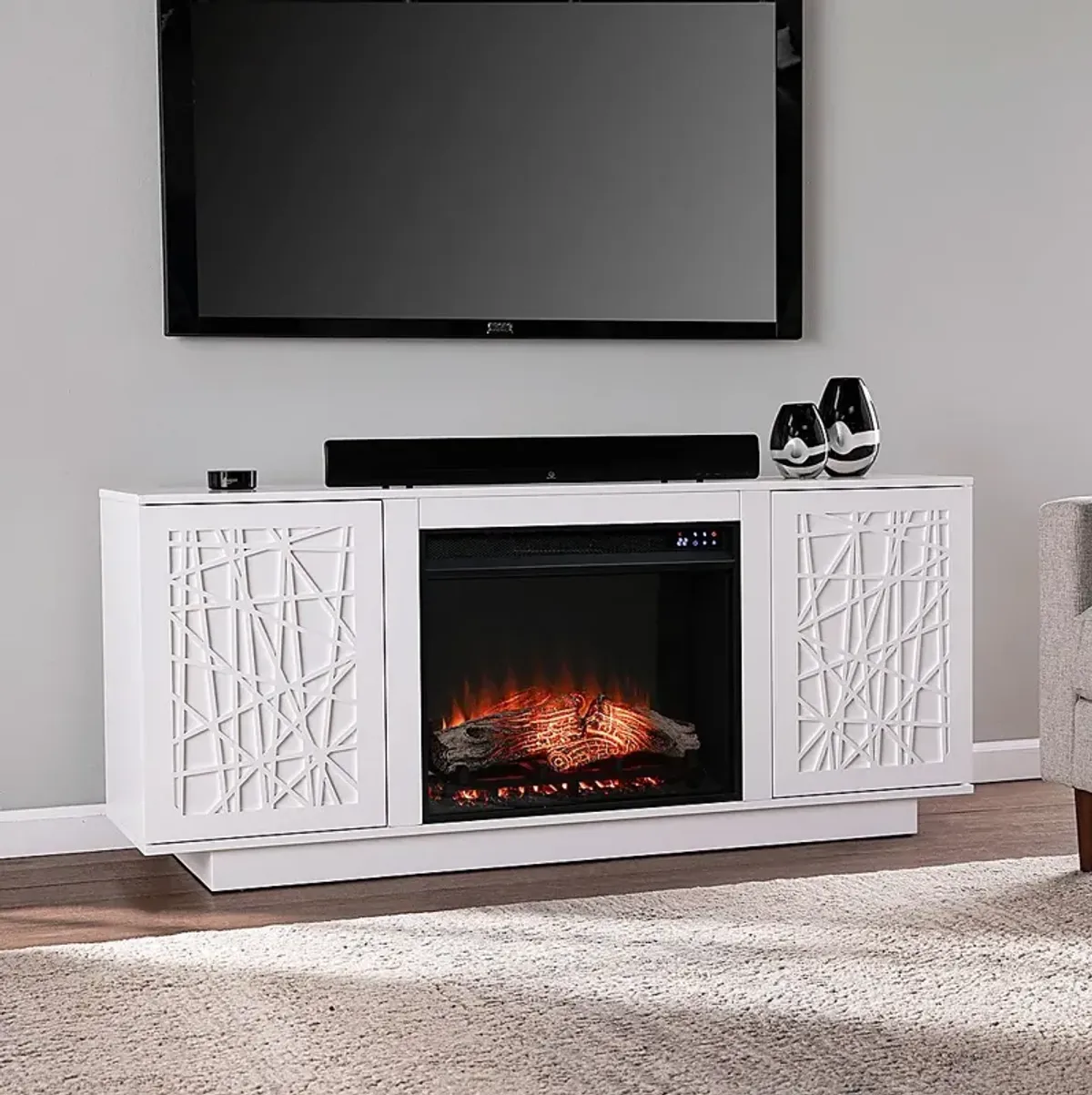 Cannonwolde IV White 60 in. Console, With Touch Panel Electric Fireplace