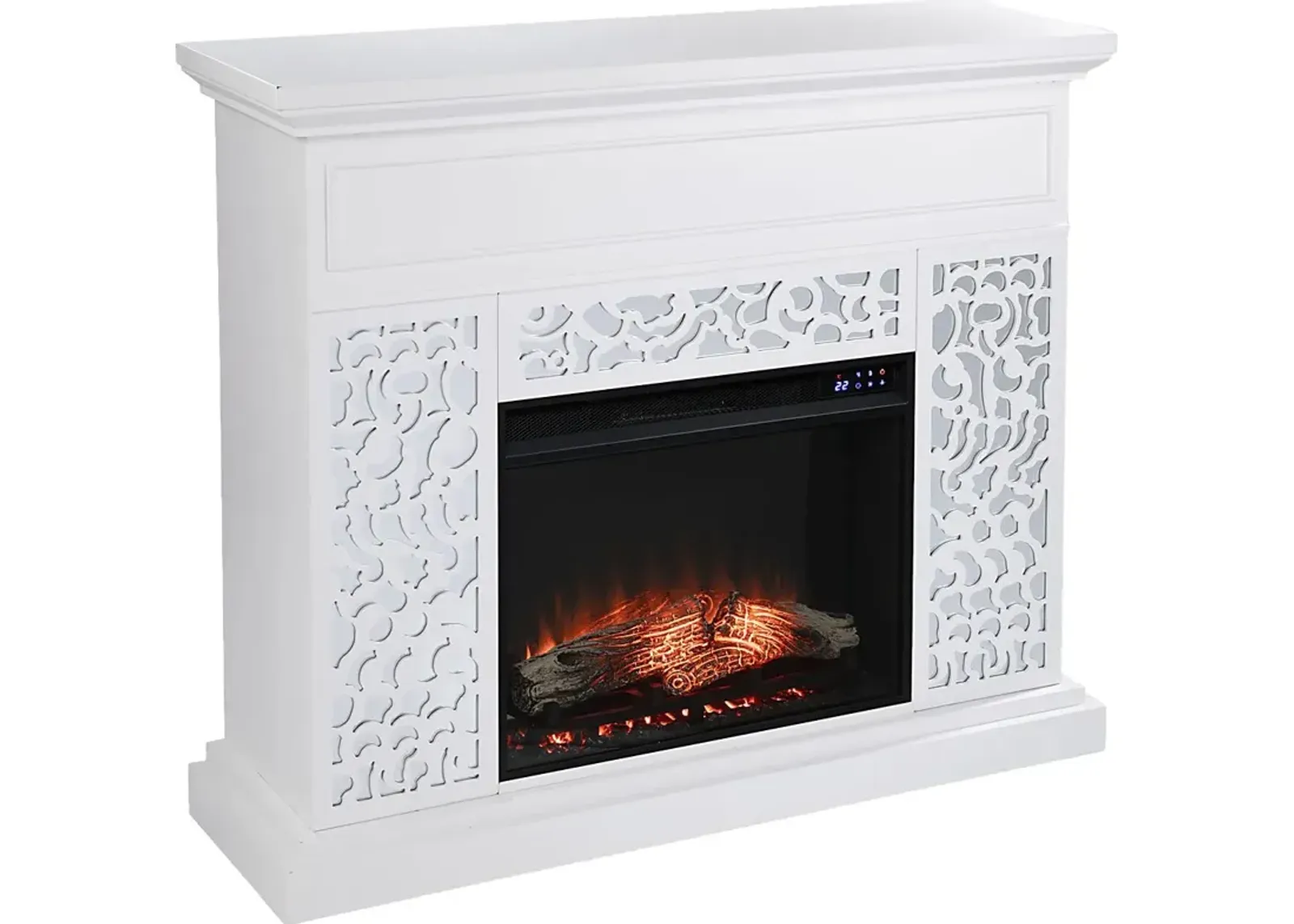 Ennismore IV White 46 in. Console, With Touch Panel Electric Log Fireplace