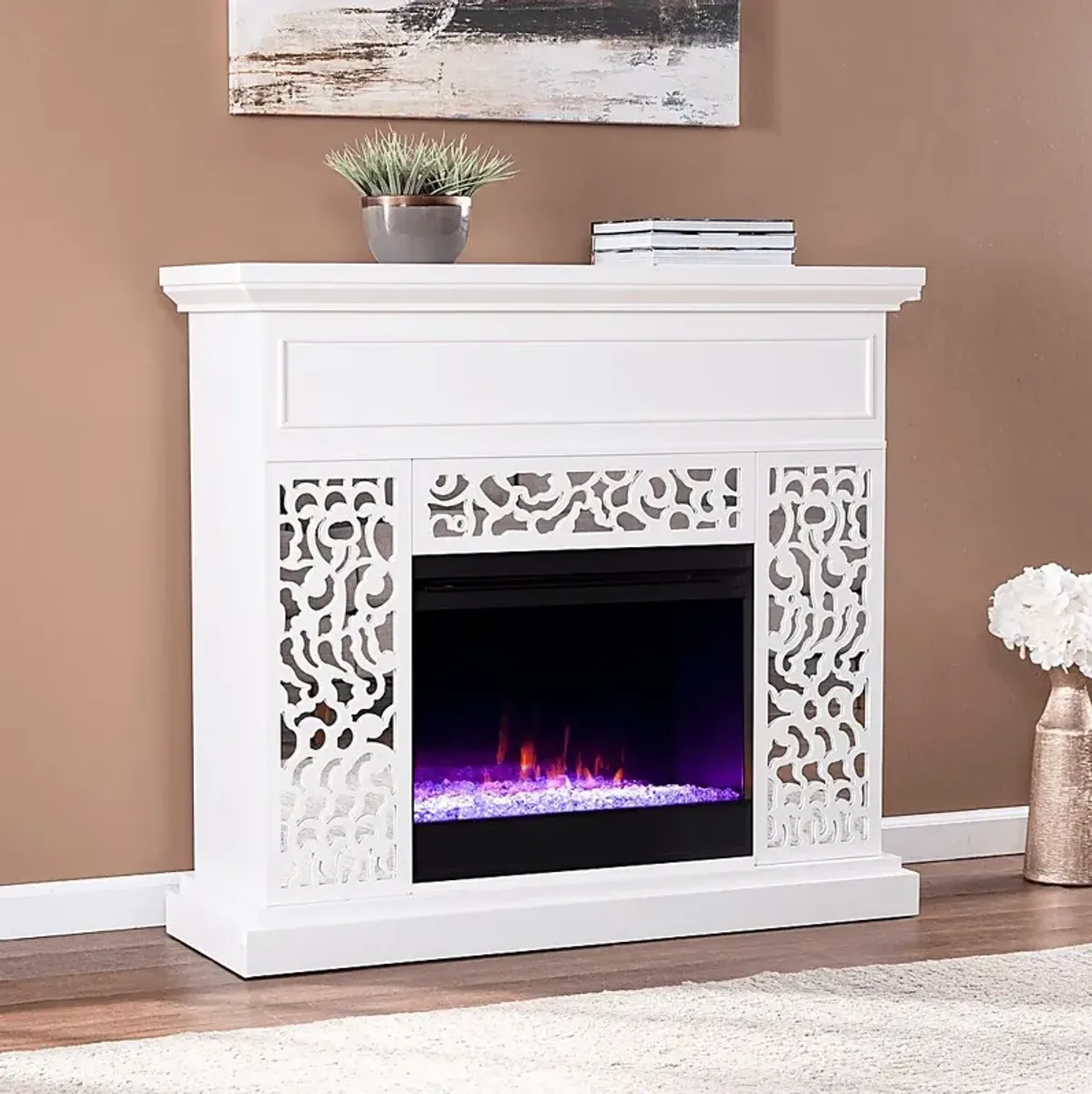 Ennismore I White 46 in. Console, With Color Changing Electric Fireplace