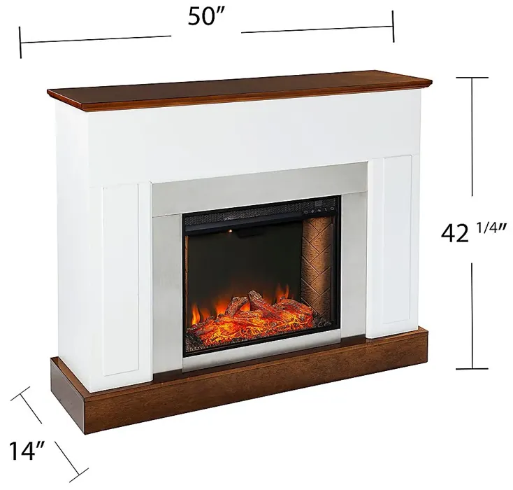 Tullamore III White 50 in. Console With Smart Electric Fireplace