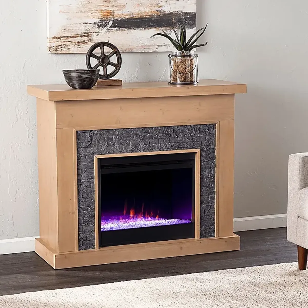 Rische Natural 45 in. Console with Electric Color-Changing Fireplace