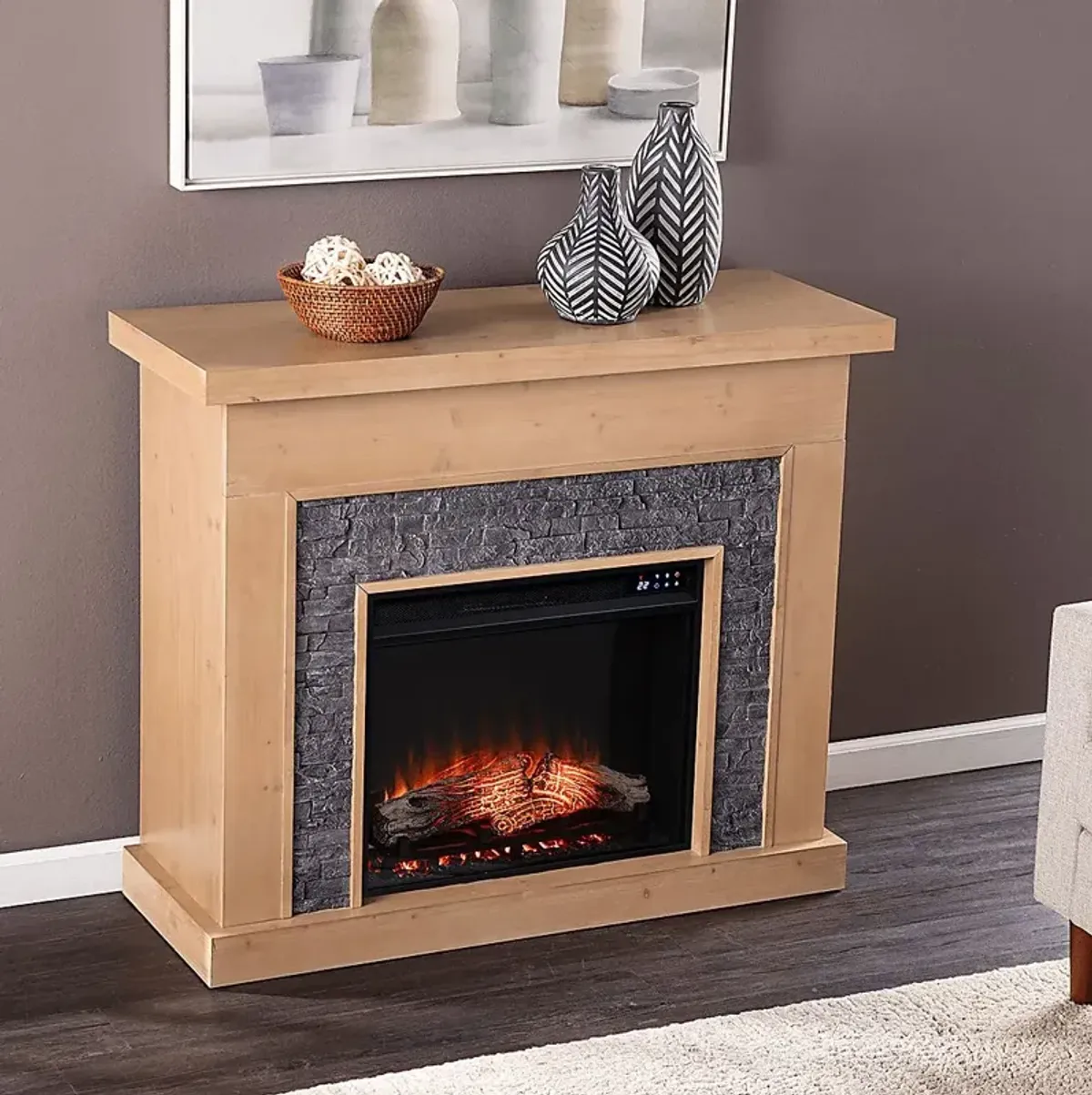 Rische Natural 45 in. Console with Electric Touch Screen Fireplace