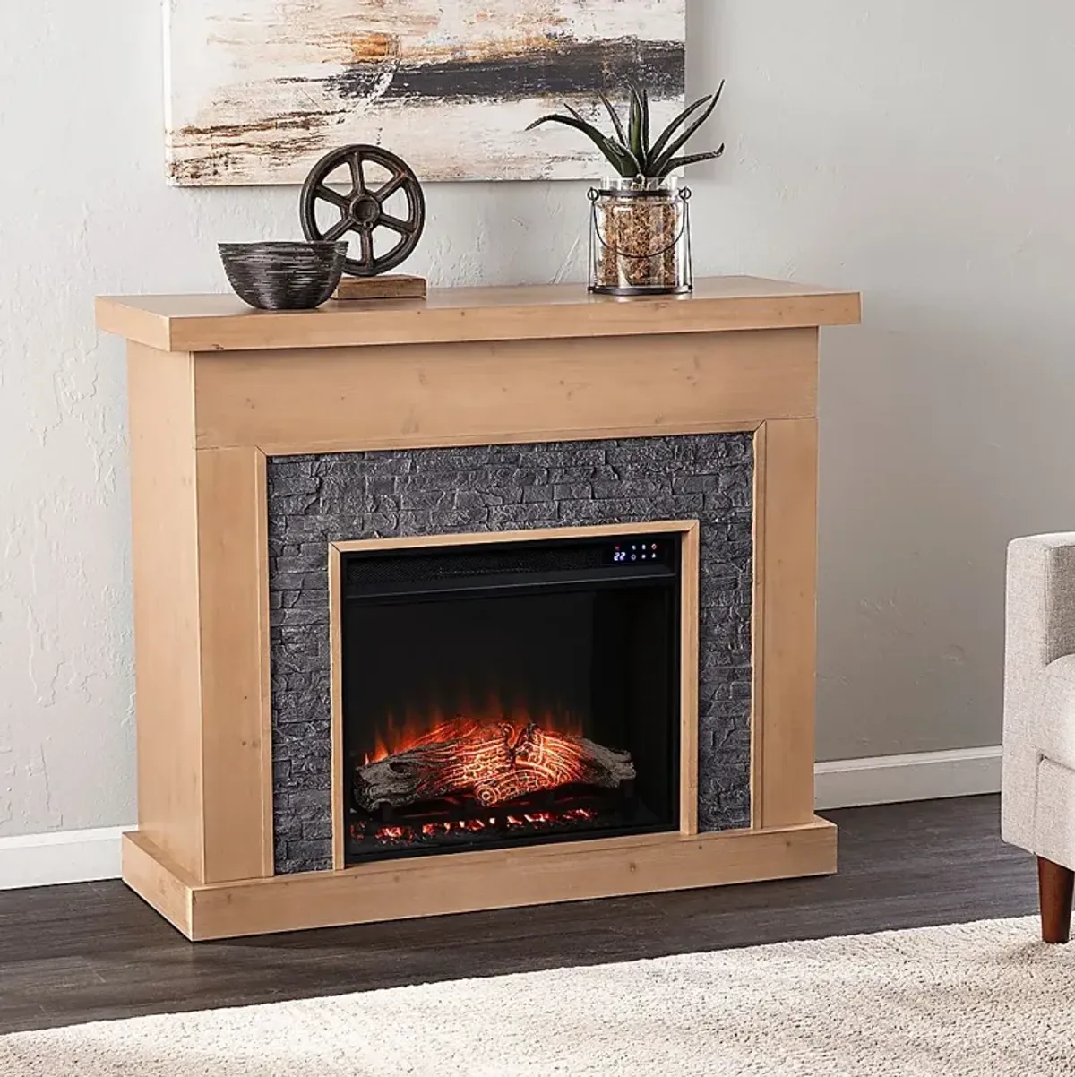 Rische Natural 45 in. Console with Electric Touch Screen Fireplace