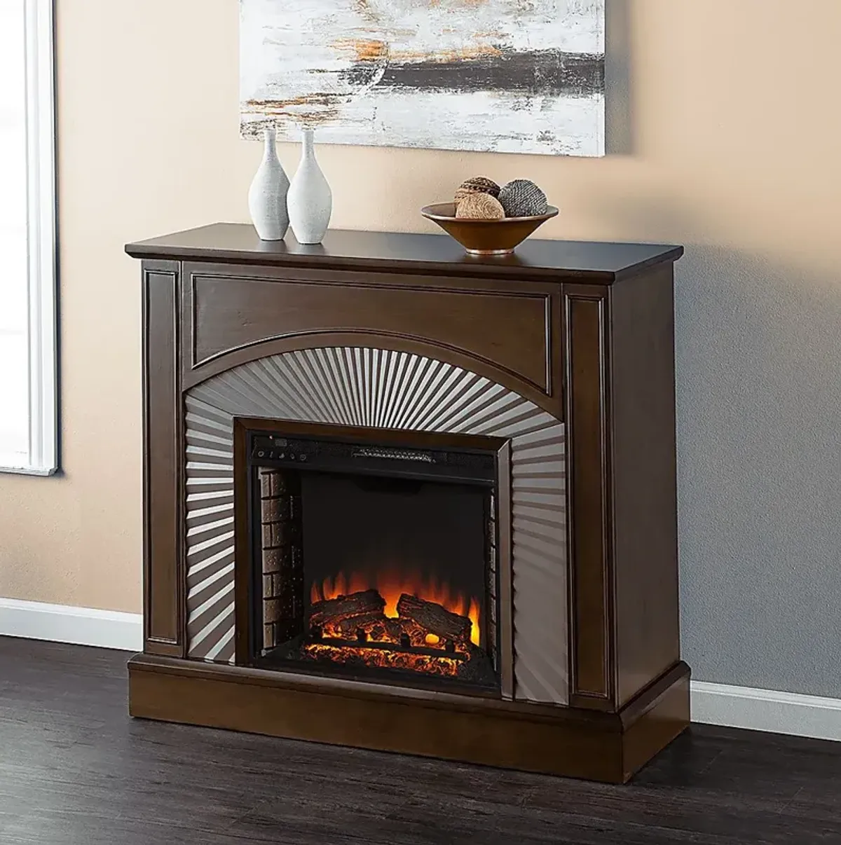 Edmarie II Brown 45 in. Console, With Electric Fireplace