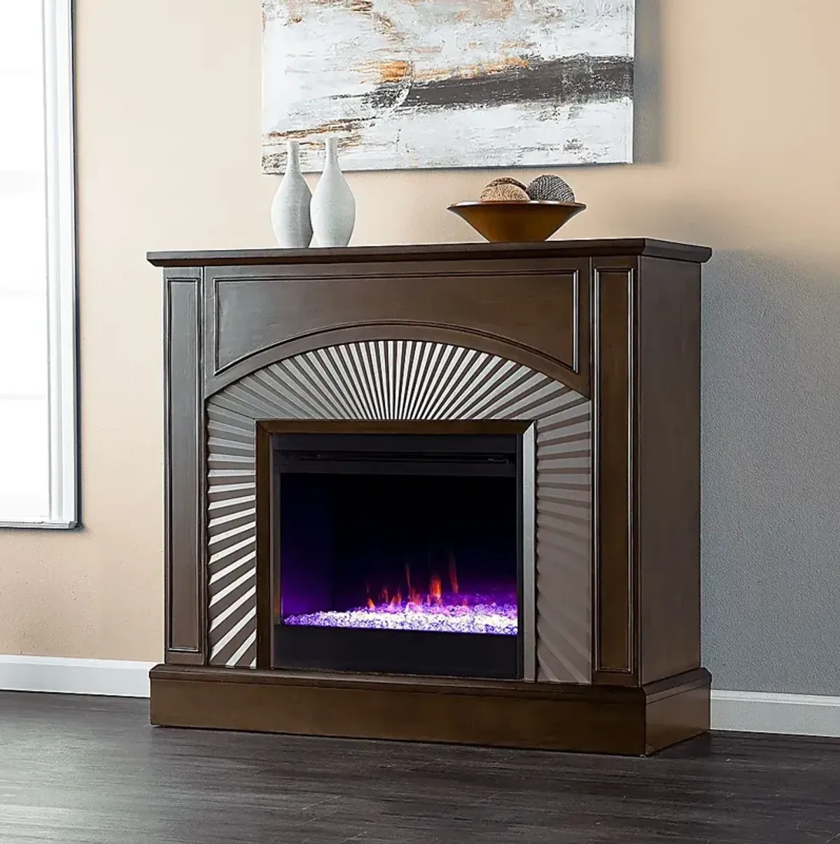 Edmarie I Brown 45 in. Console, With Color Changing Electric Fireplace