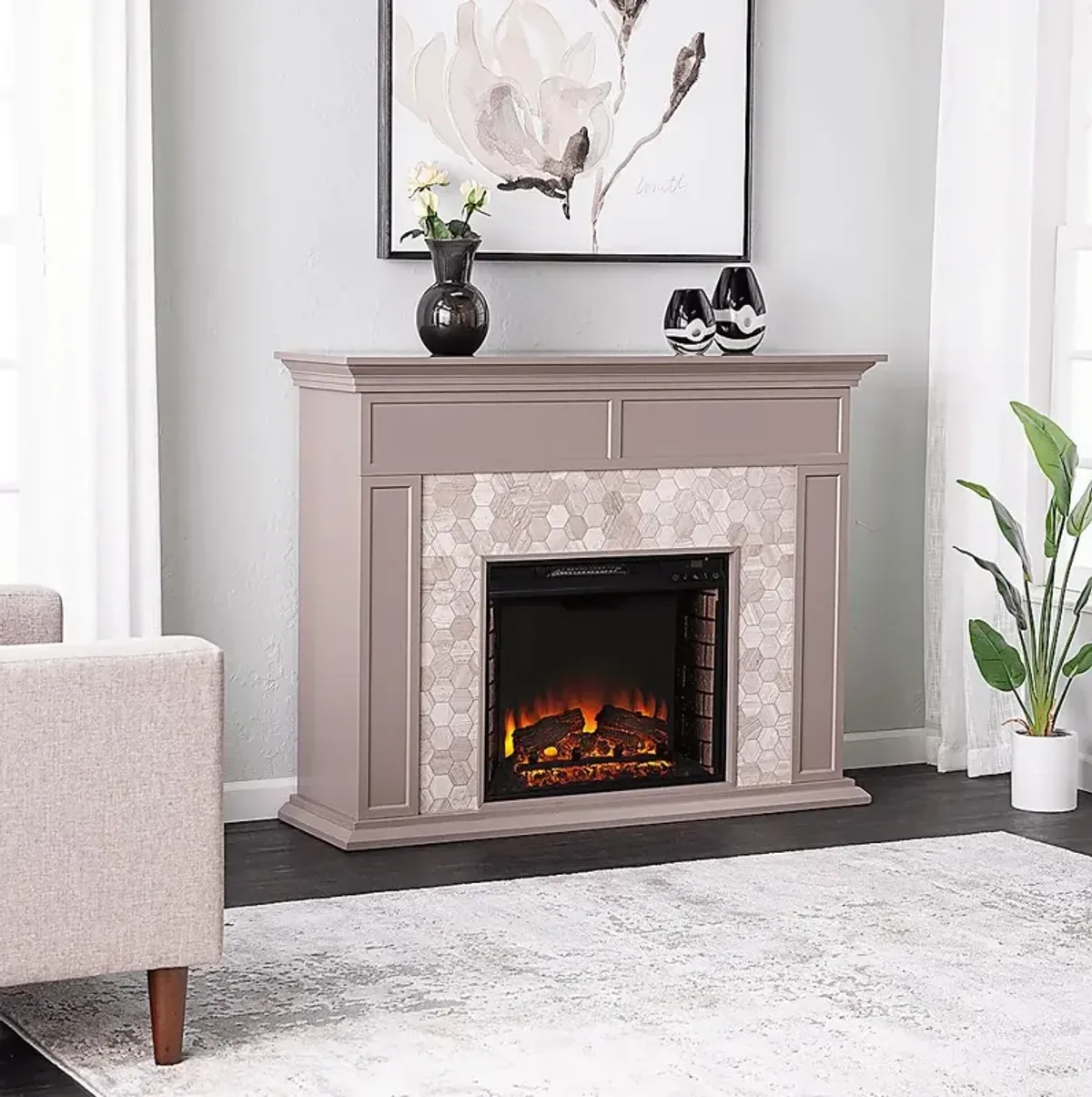 Tronewood II Gray 50 in. Console, With Electric Fireplace