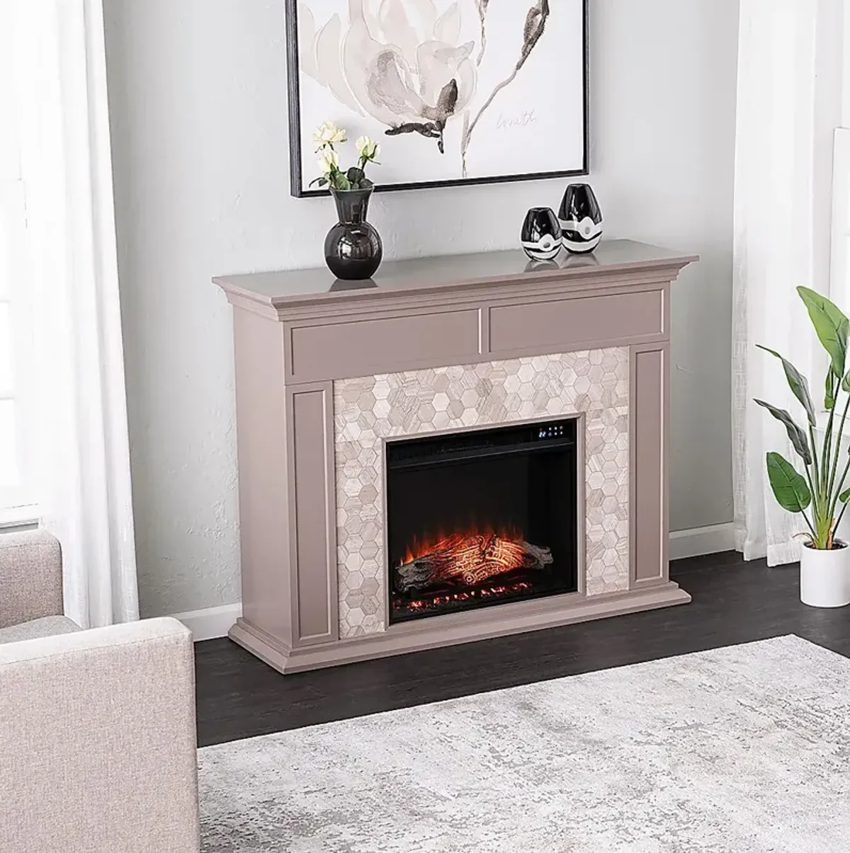 Tronewood IV Gray 50 in. Console, With Touch Panel Electric Fireplace