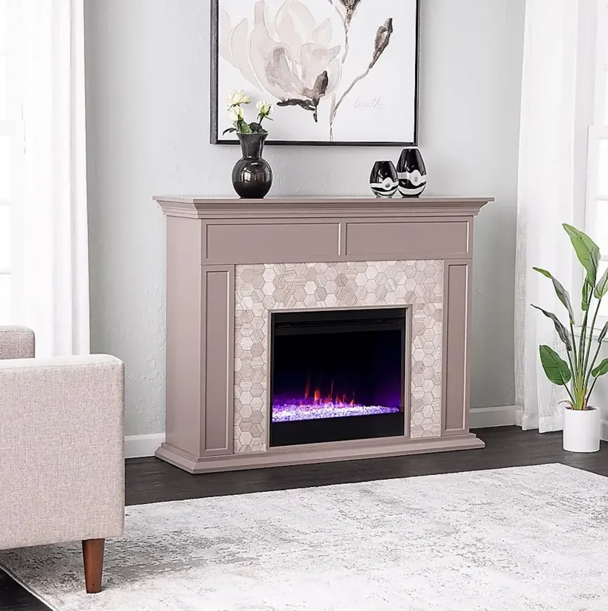 Tronewood I Gray 50 in. Console, With Color Changing Electric Fireplace