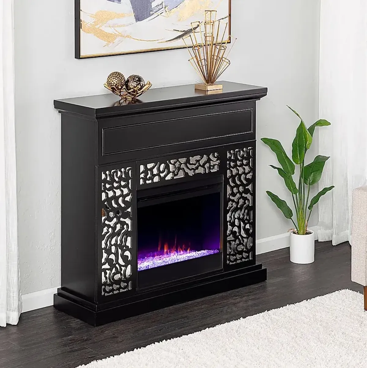 Ennismore I Black 45 in. Console, With Color Changing Electric Fireplace