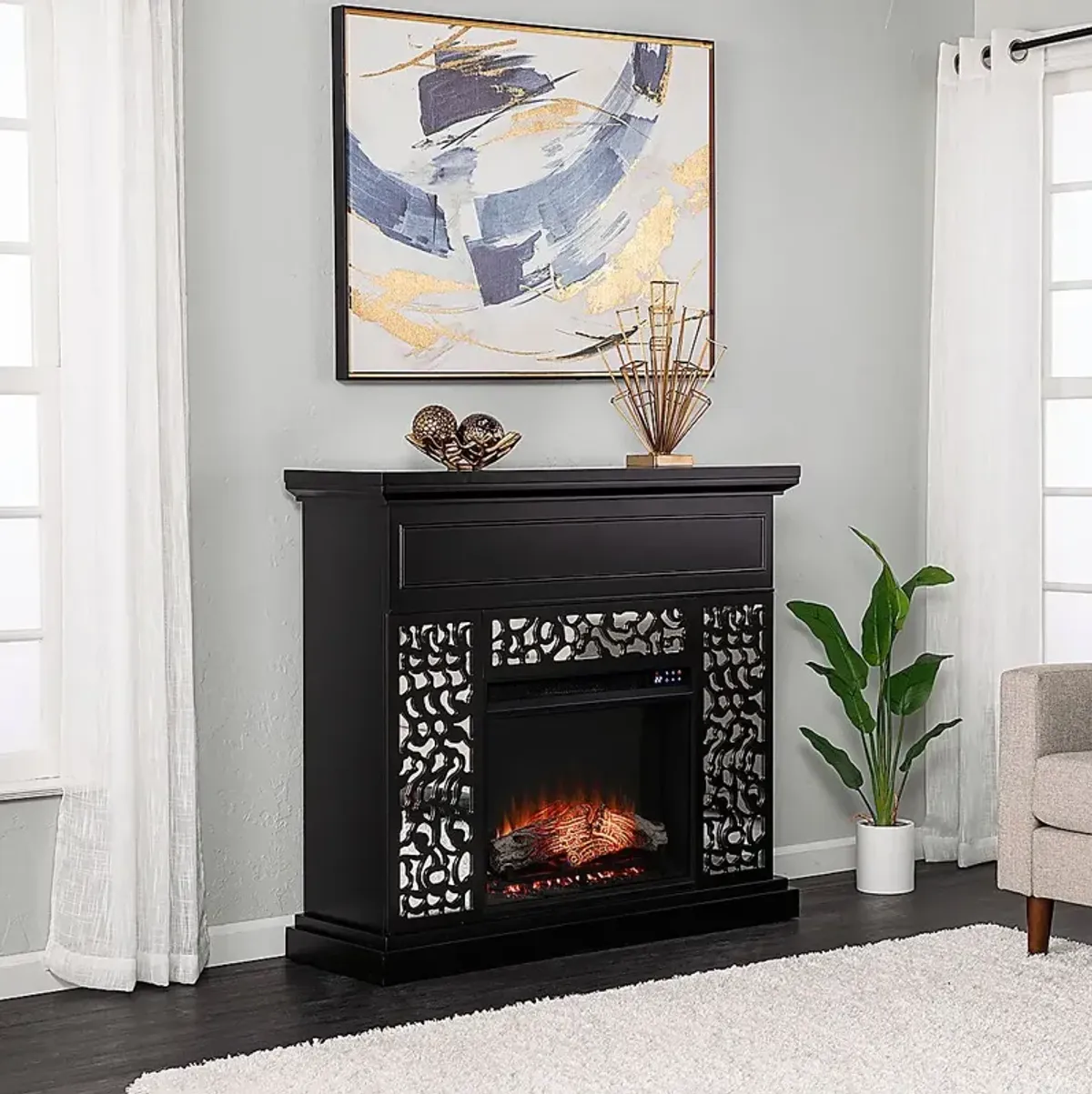 Ennismore IV Black 45 in. Console, With Touch Panel Electric Fireplace