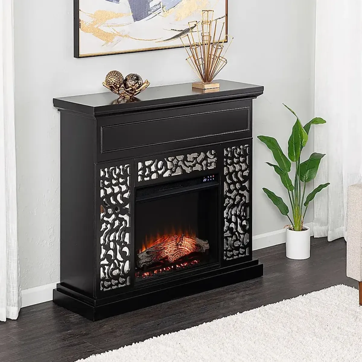 Ennismore IV Black 45 in. Console, With Touch Panel Electric Fireplace