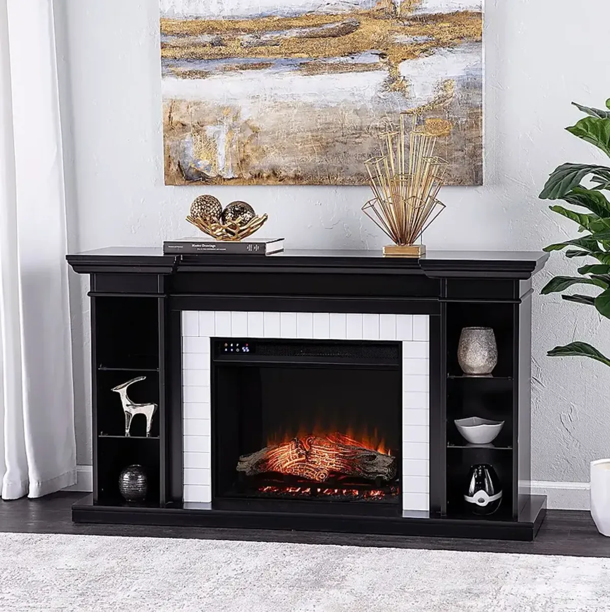 Tessman IV Black 54 in. Console, With Touch Panel Electric Fireplace