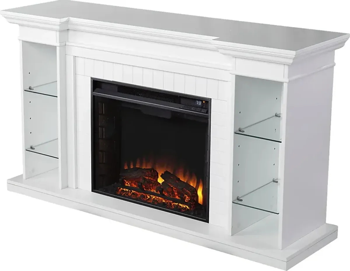 Ashprington II White 55 in. Console With Electric Log Fireplace