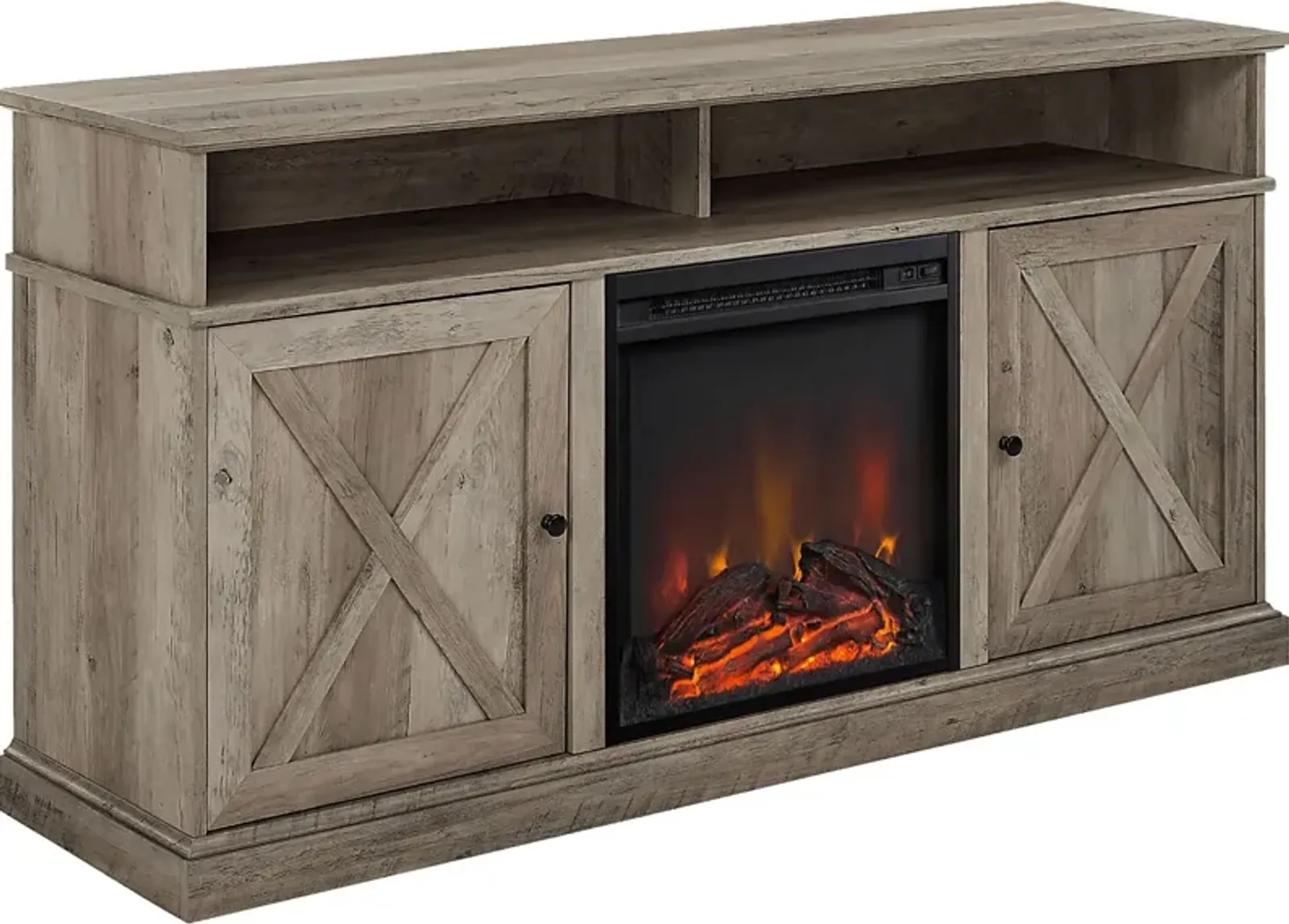 Kilmersdon Gray 60 in. Console, With Electric Fireplace