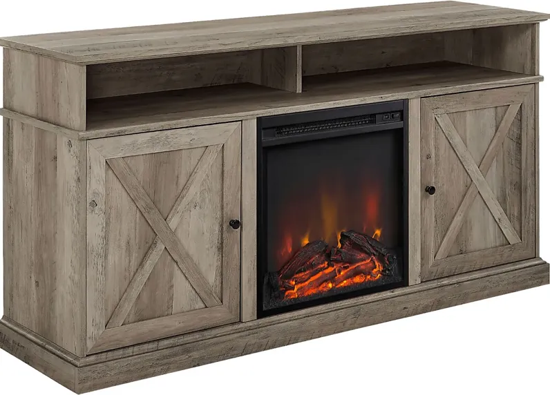 Kilmersdon Gray 60 in. Console, With Electric Fireplace