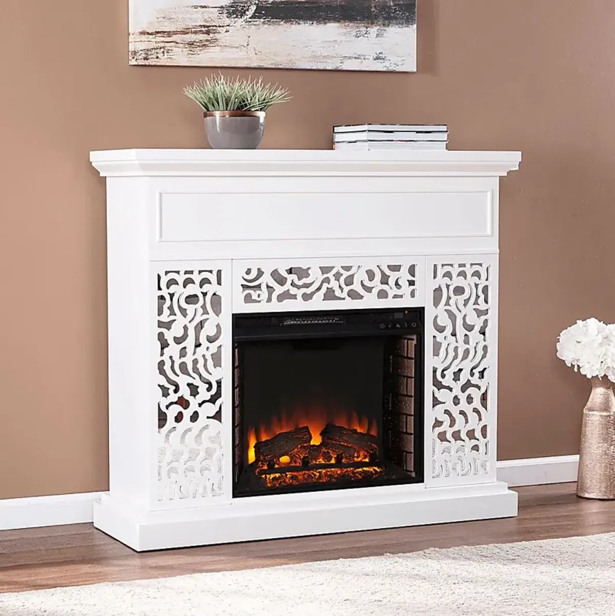 Ennismore II White 46 in. Console With Electric Log Fireplace