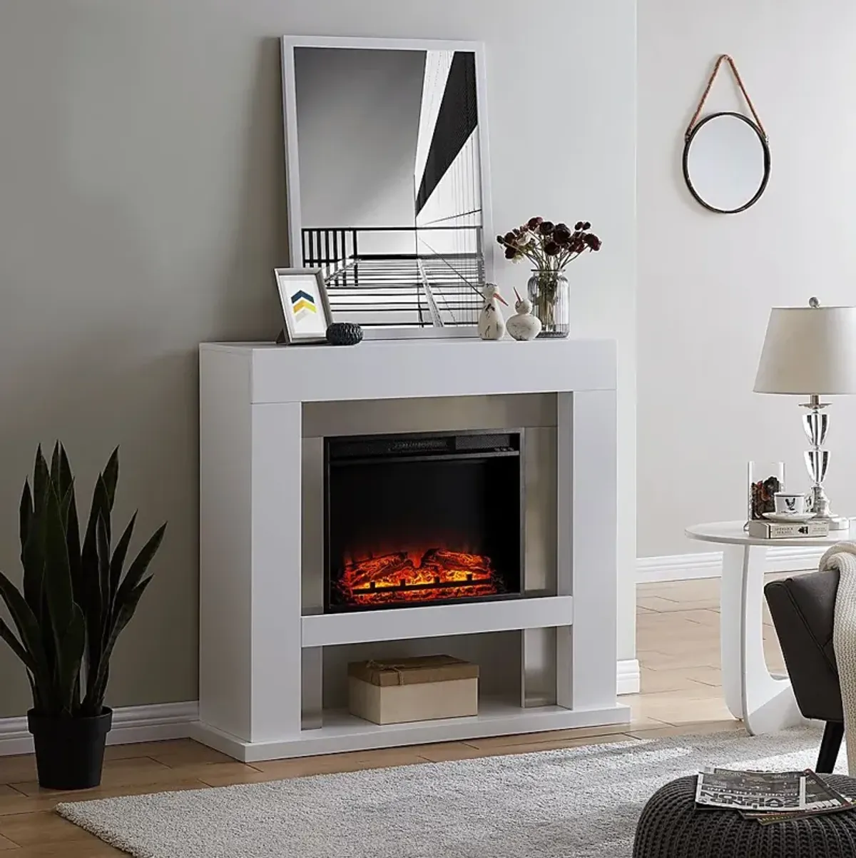 Linkmeadow V White 44 in. Console with Electric Fireplace