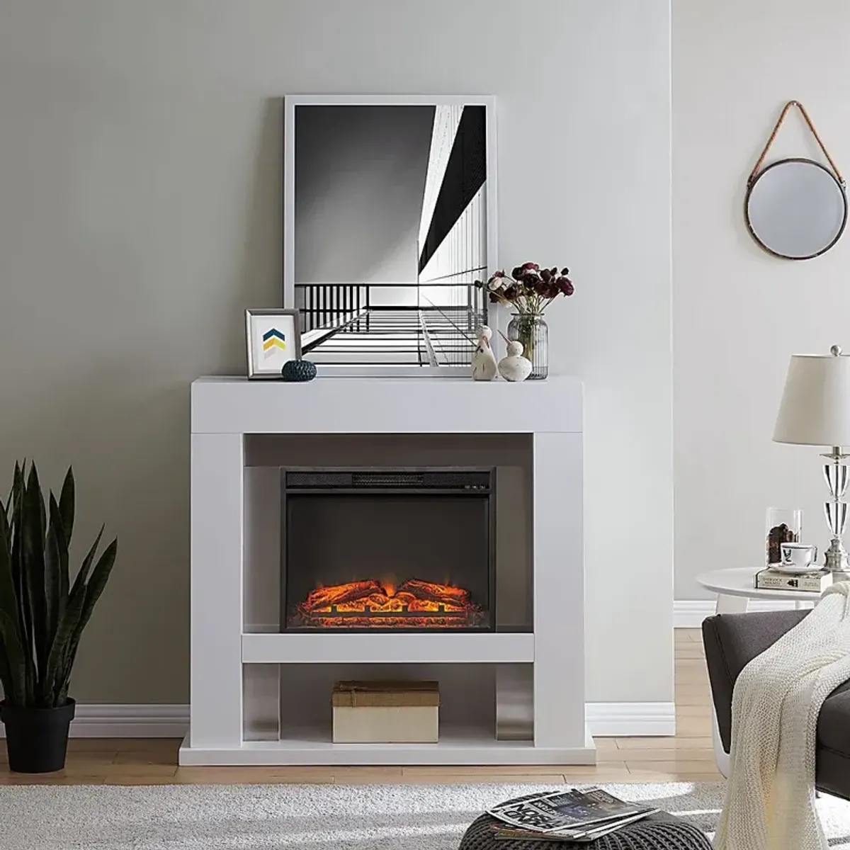 Linkmeadow V White 44 in. Console with Electric Fireplace